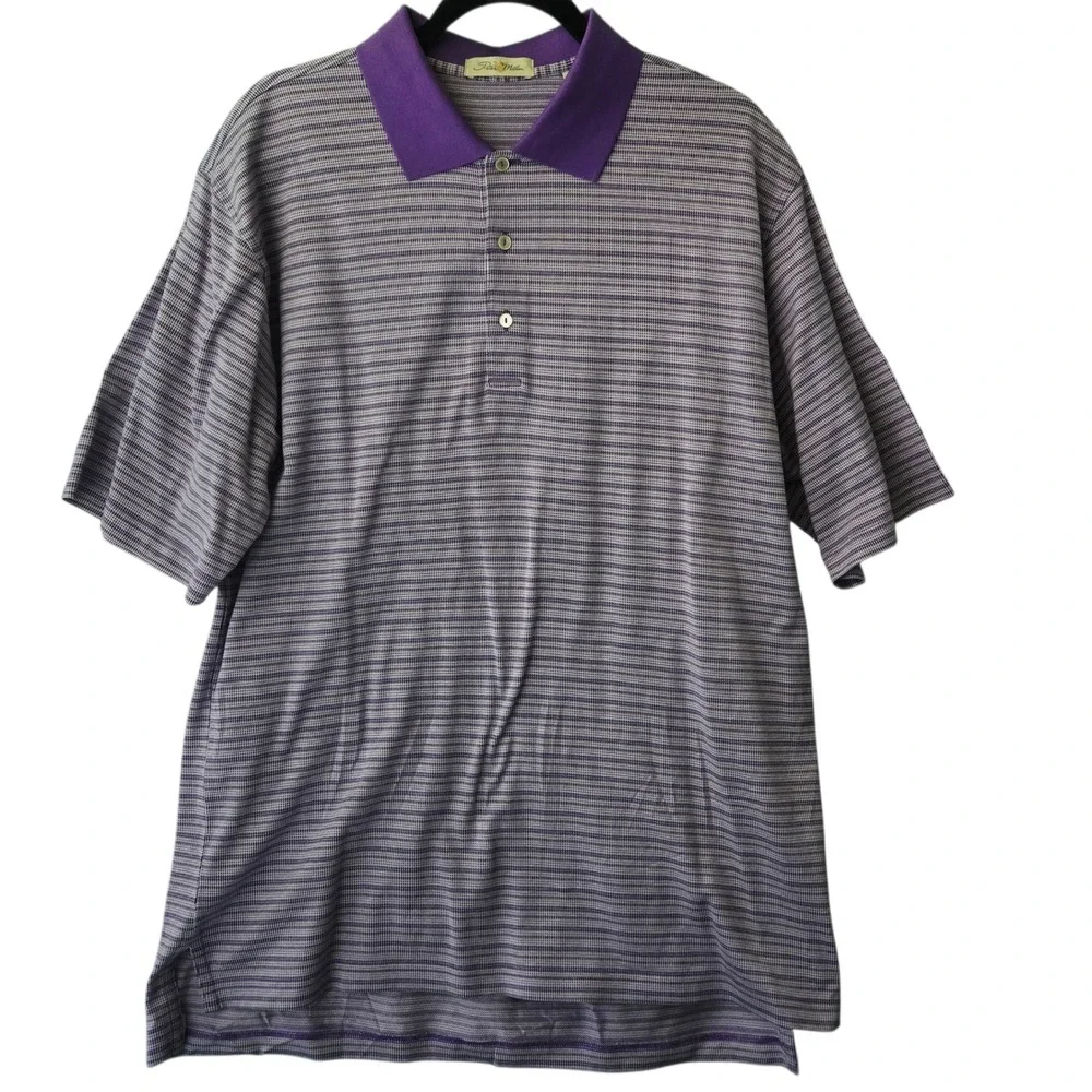 Peter Millar Mens Large Purple Stripe Double Mercerized Cotton‎ Polo Shirt Golf